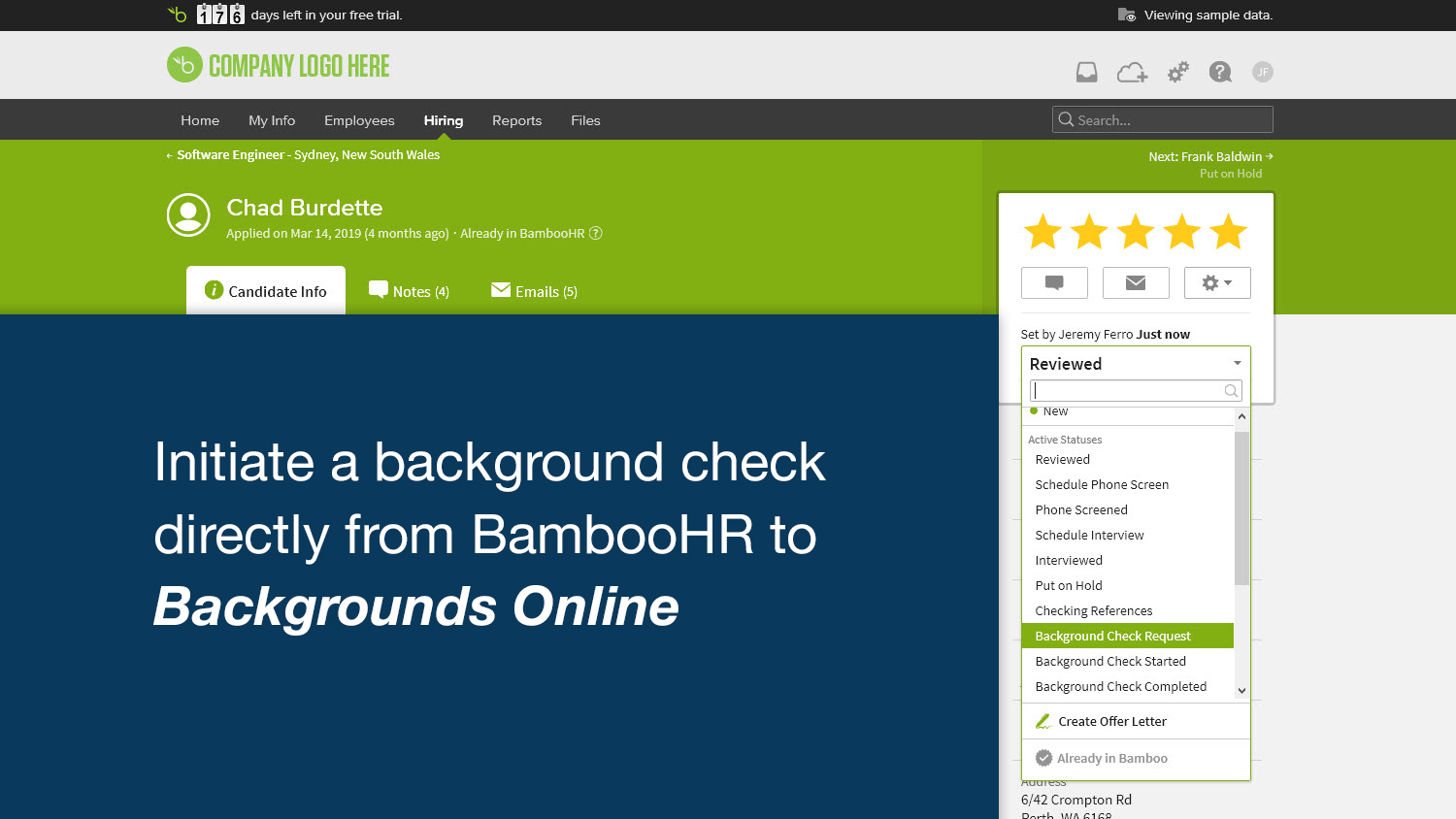 Run and review background checks via ATS - Backgrounds Online