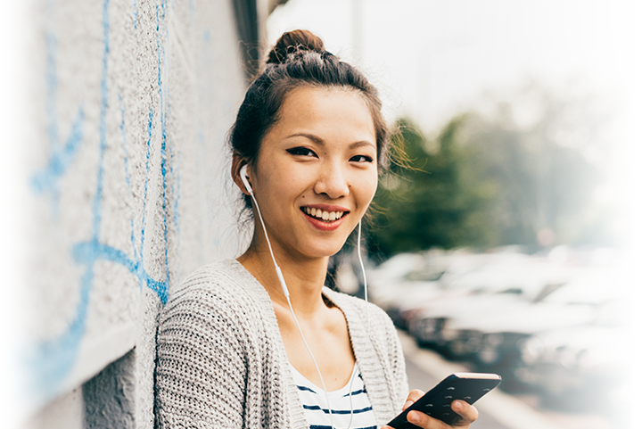 Smiling on phone